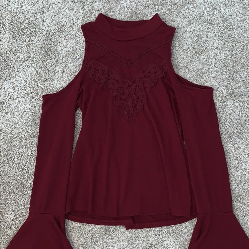 Maroon High Neck Capped Long Sleeves Shirt